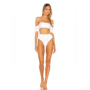 Tularosa Kimber Off Shoulder Bikini Top With Ruffle Sleeves, Size M